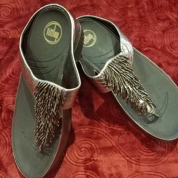 Fitflops ~ Pewter & Multi-Color Bead Sandals - Picture 4 of 7